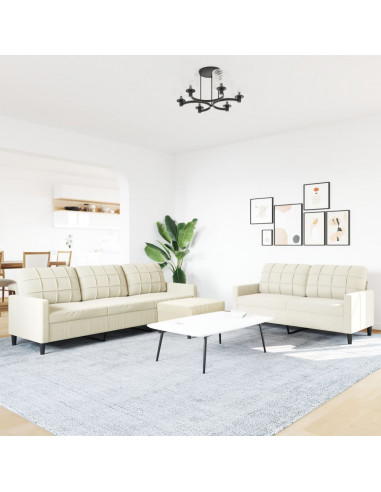 Set di Divani 3 pz con Cuscini Crema in Velluto