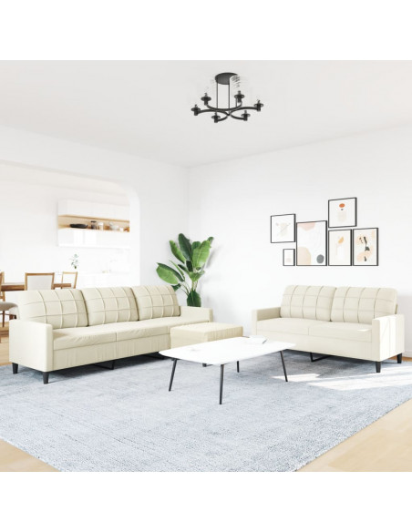 Set di Divani 3 pz con Cuscini Crema in Velluto