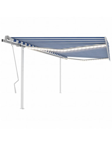 Tenda da Sole Retrattile Manuale con LED 4,5x3 m Blu e Bianca