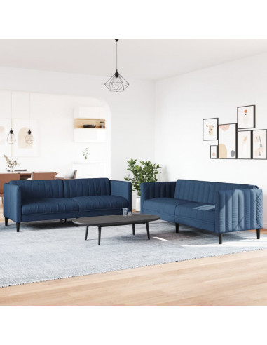 Set di Divani 2 pz Blu in Tessuto