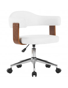 Sedia da Ufficio Girevole Bianca in Legno Piegato e Similpelle