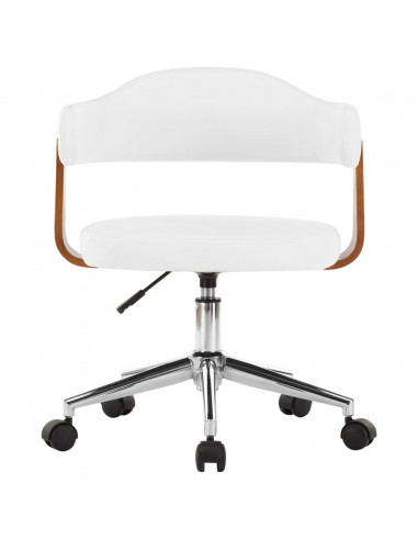 Sedia da Ufficio Girevole Bianca in Legno Piegato e Similpelle