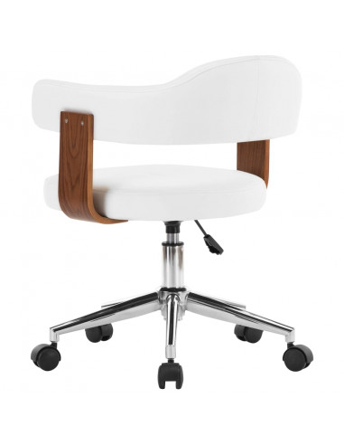 Sedia da Ufficio Girevole Bianca in Legno Piegato e Similpelle