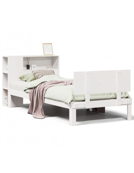 Letto Libreria senza Materasso Bianco 90x190 cm Massello Pino