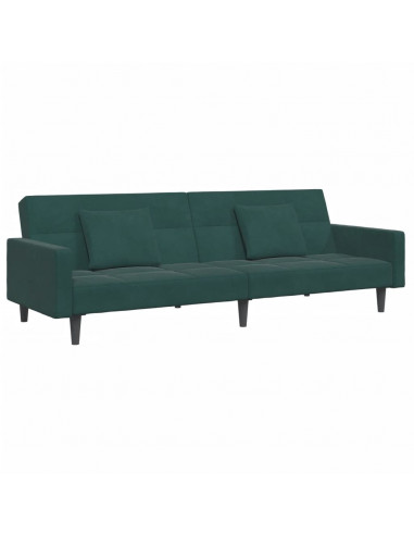 Divano Letto a 2 Posti con Poggiapiedi Verde Scuro in Velluto