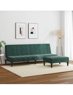 Divano Letto a 2 Posti con Poggiapiedi Verde Scuro in Velluto 2