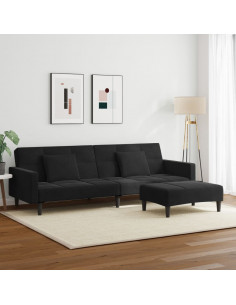 Divano Letto a 2 Posti con Poggiapiedi Nero in Velluto 2