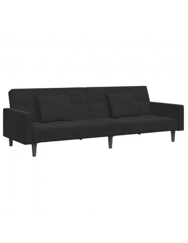 Divano Letto a 2 Posti con Poggiapiedi Nero in Velluto