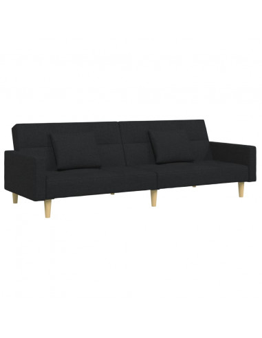 Divano Letto a 2 Posti con Poggiapiedi Nero in Tessuto