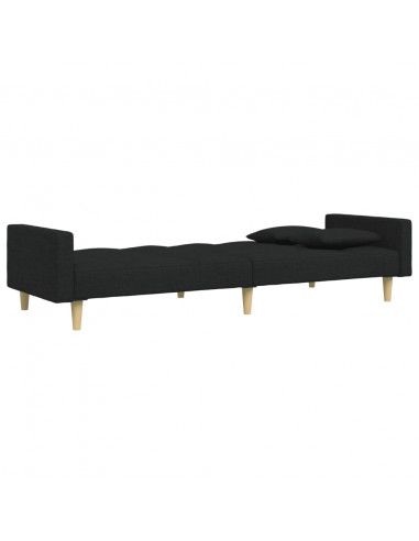 Divano Letto a 2 Posti con Poggiapiedi Nero in Tessuto