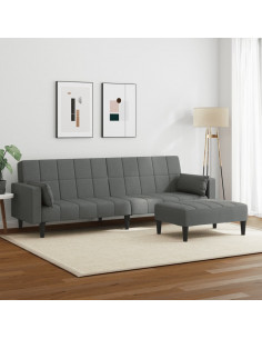 Divano Letto 2 Posti con Poggiapiedi Grigio Scuro in Tessuto 2
