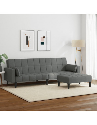 Divano Letto 2 Posti con Poggiapiedi Grigio Scuro in Tessuto