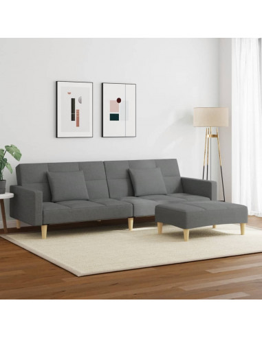 Divano Letto 2 Posti con Poggiapiedi Grigio Scuro in Tessuto