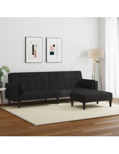 Divano Letto a 2 Posti con Poggiapiedi Nero in Tessuto 2