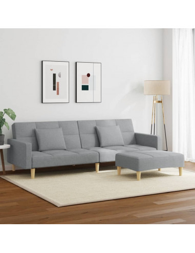Divano Letto a 2 Posti con Poggiapiedi Grigio Chiaro in Tessuto