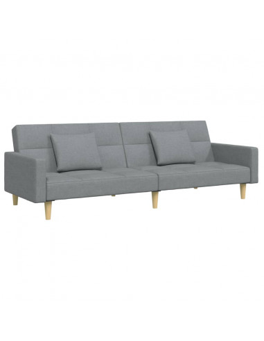 Divano Letto a 2 Posti con Poggiapiedi Grigio Chiaro in Tessuto