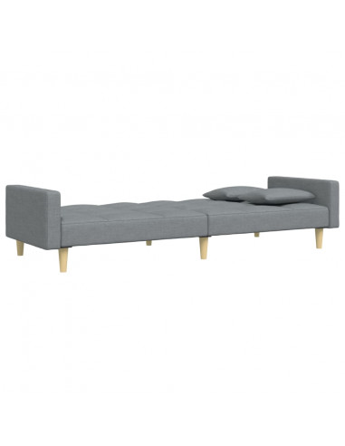 Divano Letto a 2 Posti con Poggiapiedi Grigio Chiaro in Tessuto