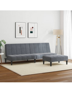 Divano Letto 2 Posti con Poggiapiedi Grigio Scuro in Velluto 2