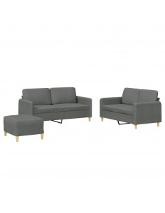 Set di Divani 3 pz con Cuscini Grigio Scuro in Tessuto