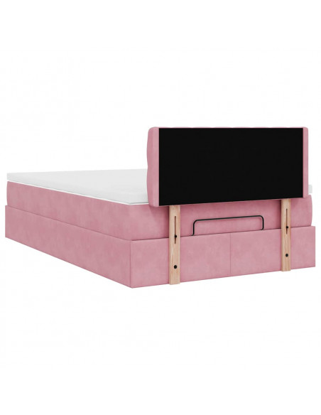 Struttura Letto Pouf con Materasso Rosa 120x200 cm Velluto