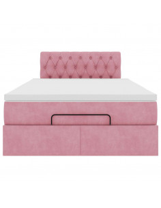 Struttura Letto Pouf con Materasso Rosa 120x200 cm Velluto 2