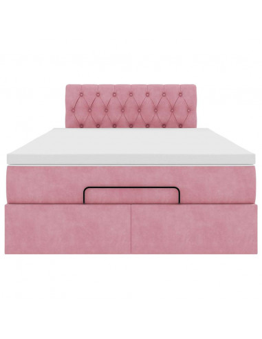 Struttura Letto Pouf con Materasso Rosa 120x200 cm Velluto