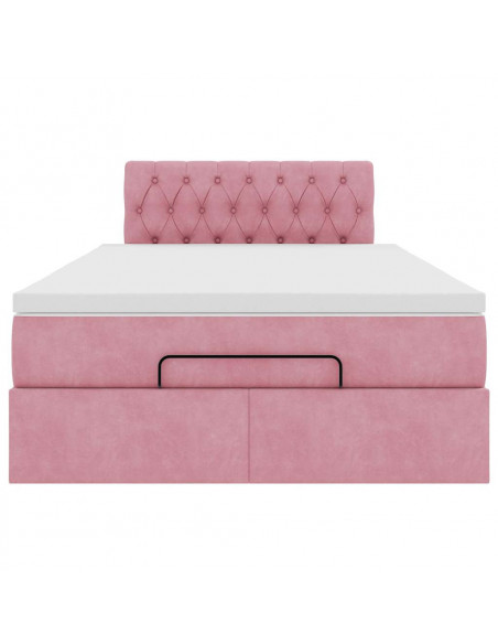 Struttura Letto Pouf con Materasso Rosa 120x200 cm Velluto