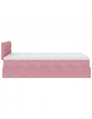 Struttura Letto Pouf con Materasso Rosa 120x200 cm Velluto