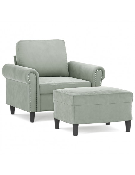Poltrona con Poggiapiedi Grigio Chiaro 60 cm in Velluto