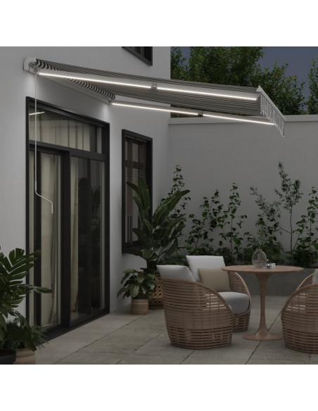 Tenda da Sole Retrattile Manuale con LED Antracite e Bianco