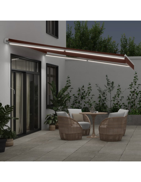 Tenda da Sole Retrattile Manuale con LED Marrone 400x350 cm