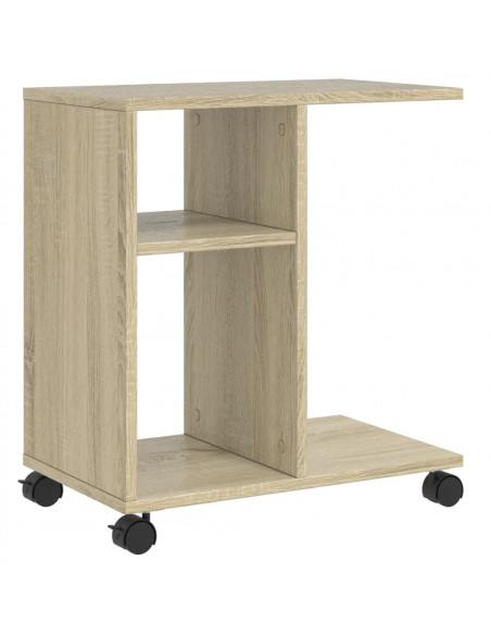 Tavolino con Ruote Rovere Sonoma 50x30x55 cm Legno Multistrato