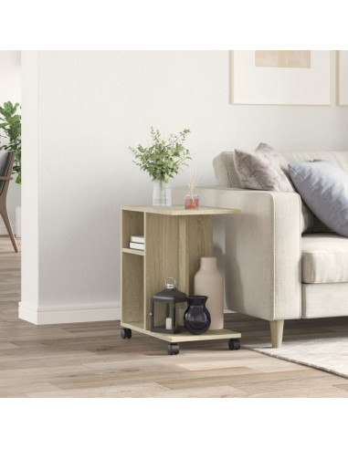 Tavolino con Ruote Rovere Sonoma 50x30x55 cm Legno Multistrato
