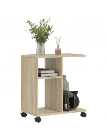 Tavolino con Ruote Rovere Sonoma 50x30x55 cm Legno Multistrato