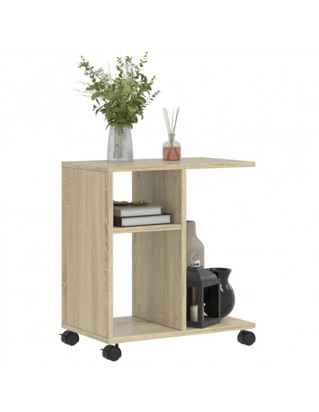 Tavolino con Ruote Rovere Sonoma 50x30x55 cm Legno Multistrato