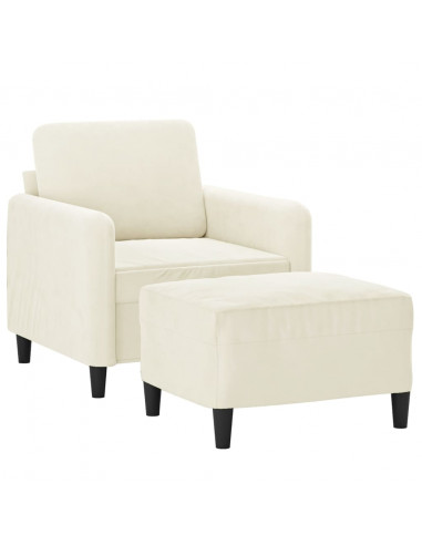 Poltrona con Poggiapiedi Crema 60 cm in Velluto