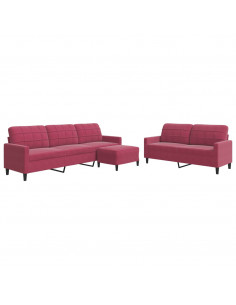 Set di Divani 3 pz con Cuscini Rosso Vino in Velluto