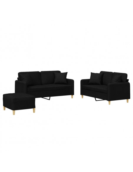 Set Divani 3 pz con Cuscini Nero in Tessuto