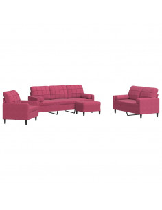 Set di Divani 4 pz con Cuscini e Rinforzi Rosso Vino in Velluto