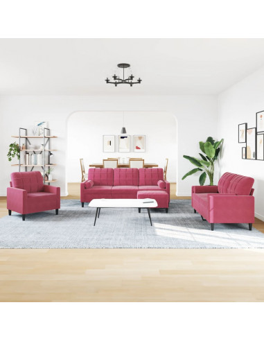 Set di Divani 4 pz con Cuscini e Rinforzi Rosso Vino in Velluto