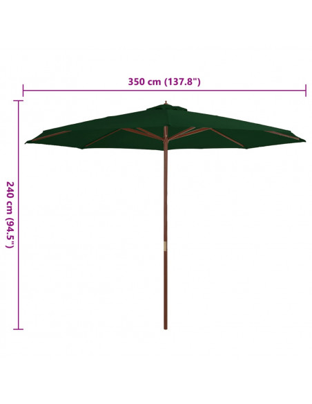 Ombrellone da Esterni con Palo in Legno 350 cm Verde