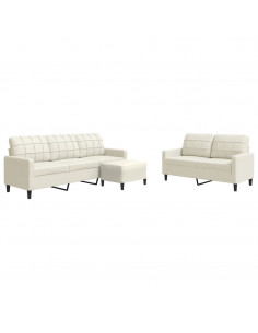 Set di Divani 3 pz con Cuscini Crema in Velluto