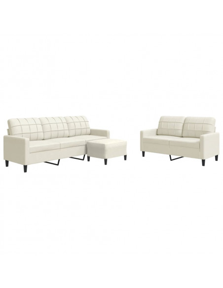 Set di Divani 3 pz con Cuscini Crema in Velluto