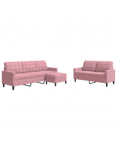Set di Divani 3 pz con Cuscini rosa in Velluto