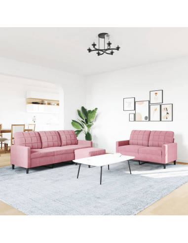 Set di Divani 3 pz con Cuscini rosa in Velluto