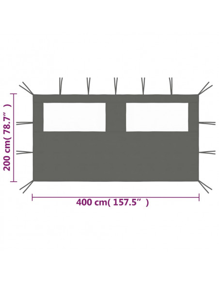 Parete con Finestre per Gazebo 4x2 m Antracite