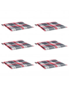 Cuscini per Sedia 6 pz a Quadri Rossi 50x50x3 cm Tessuto Oxford 2
