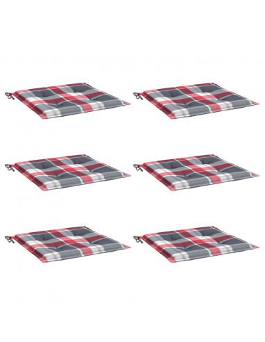 Cuscini per Sedia 6 pz a Quadri Rossi 50x50x3 cm Tessuto Oxford