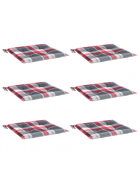 Cuscini per Sedia 6 pz a Quadri Rossi 50x50x3 cm Tessuto Oxford
