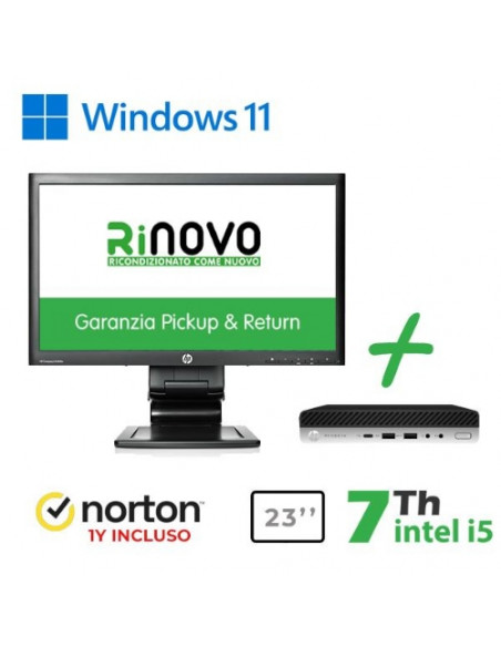 BUNDLE ULTRA MINIPC HP RINOVO REFURB. 600-800 G3 RNBUNDLE40 i5-7x00 16GB SSD NEW256GB W11P+NORTON ANTIVIRUS 1Y+MONITOR HP 23"